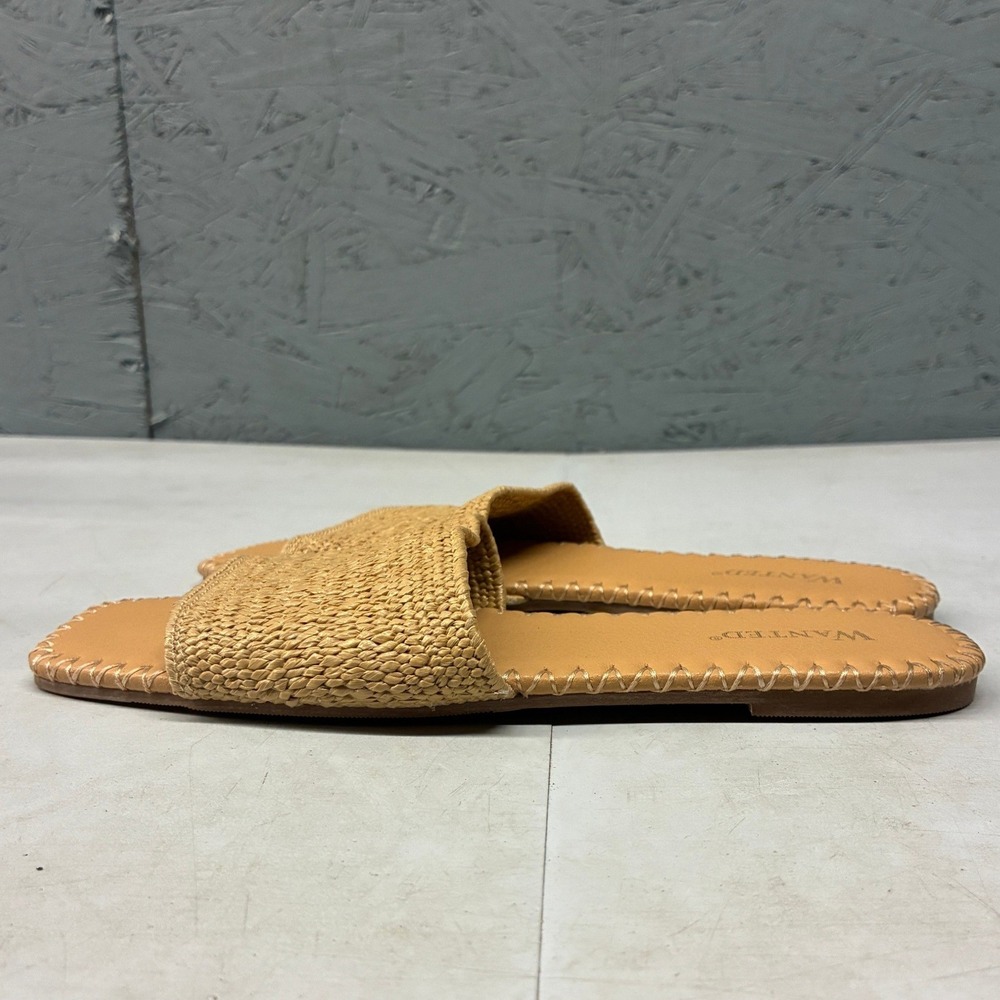 Wanted Ariel Sandals Slide Womens 6.5 Tan Straw Square Toe Flat Summer Beach - Picture 6 of 11